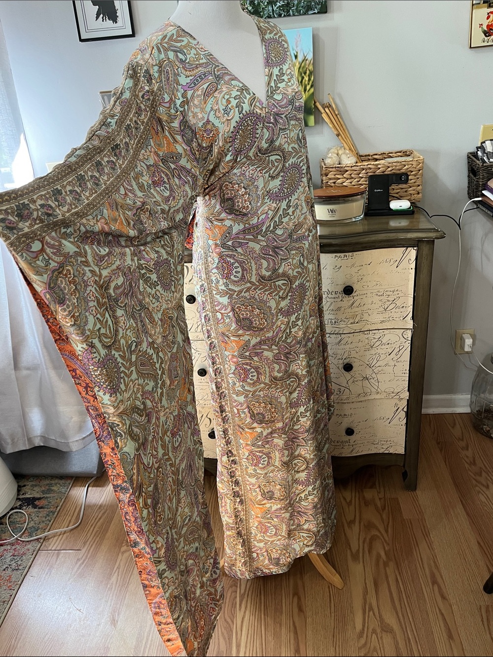 EARTHBOUND REVERSIBLE KIMONO SLEEVE WRAP PAISLEY MULTICOLORED DRESS SIZE LARGE - Picture 5 of 16